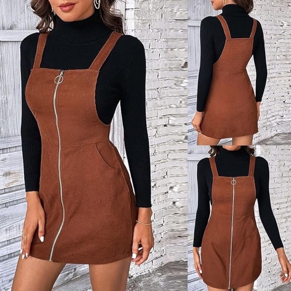 Women's Corduroy Pinafore Overall Mini Dress - Picture 1 of 4